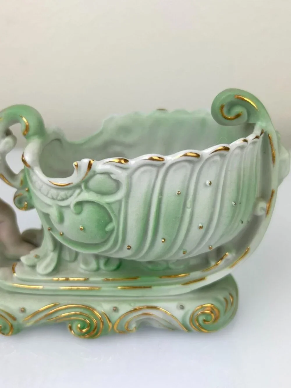Occupied Japan Andrea Sadek Bisque Cherub Angel Sleigh Planter VTG Gift 1940s